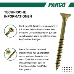 Spanplattenschraube mit technischen Informationen
