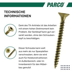 Spanplattenschraube mit technischen Informationen